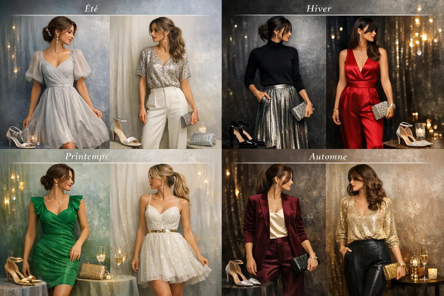 Inspirations de tenues festives pour Noël et le Nouvel An selon les 4 saisons colorimétriques